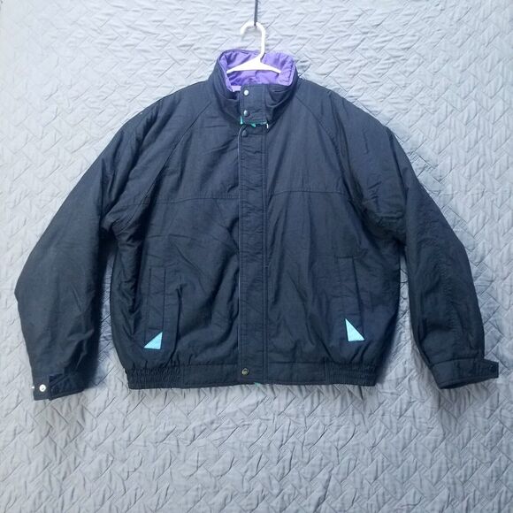 Vintage St. Johns Bay Men's L Ski Coat Jacket Black/Purple 80s 90 100% Nilon - Picture 1 of 12